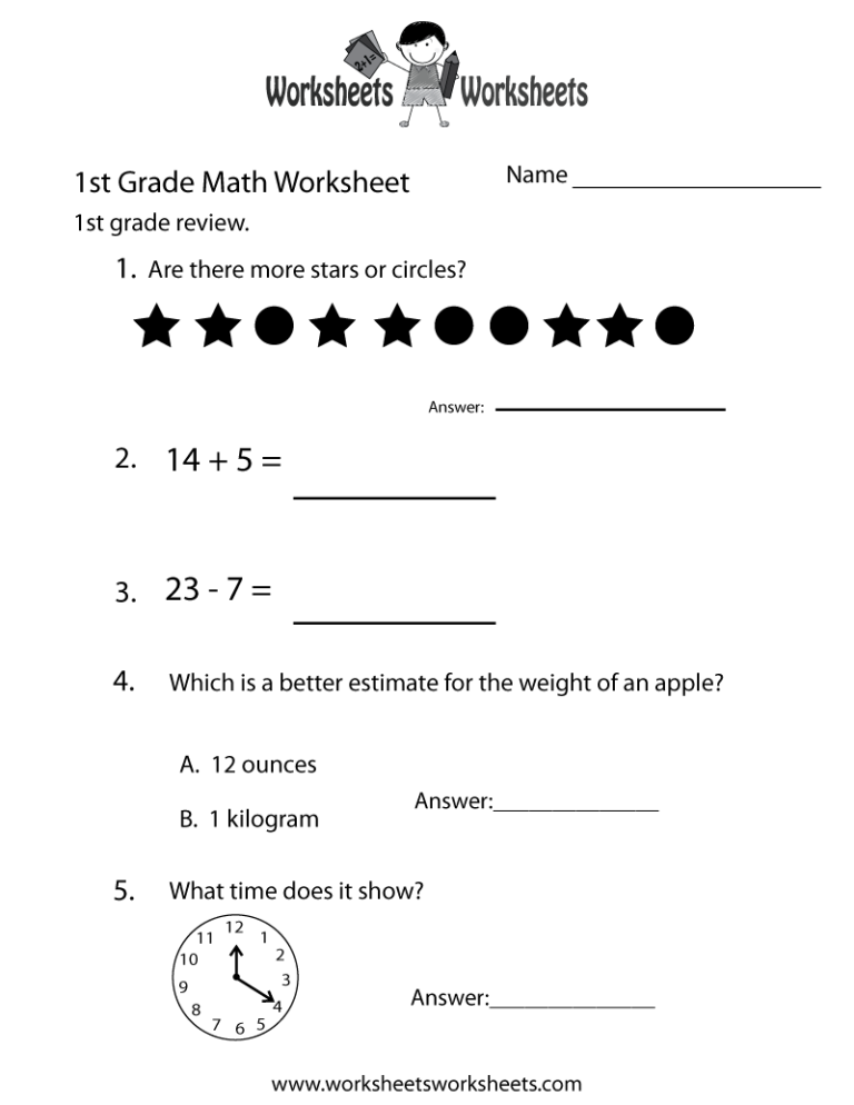 Grade 1 Writing Printable 1st Grade Math Worksheets Pdf