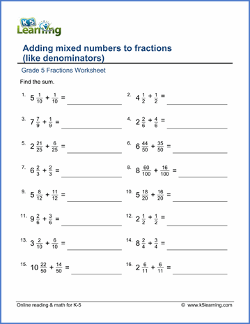 Adding Mixed Number Fractions Worksheets With Answers