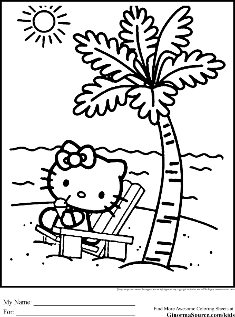 Beach Summer Hello Kitty Coloring Pages