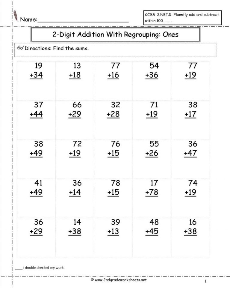 Printable 2nd Grader Addition Worksheets For Grade 2