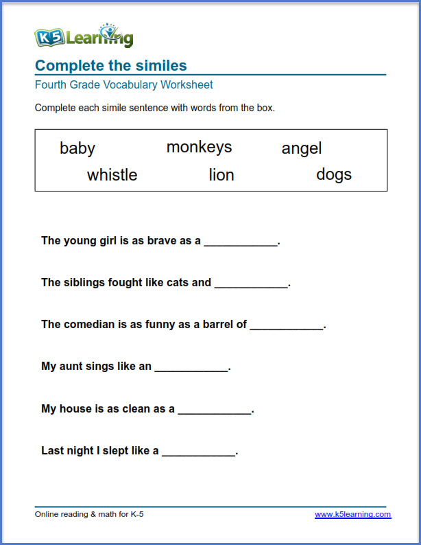 Vocabulary English Worksheets For Grade 2 Printable