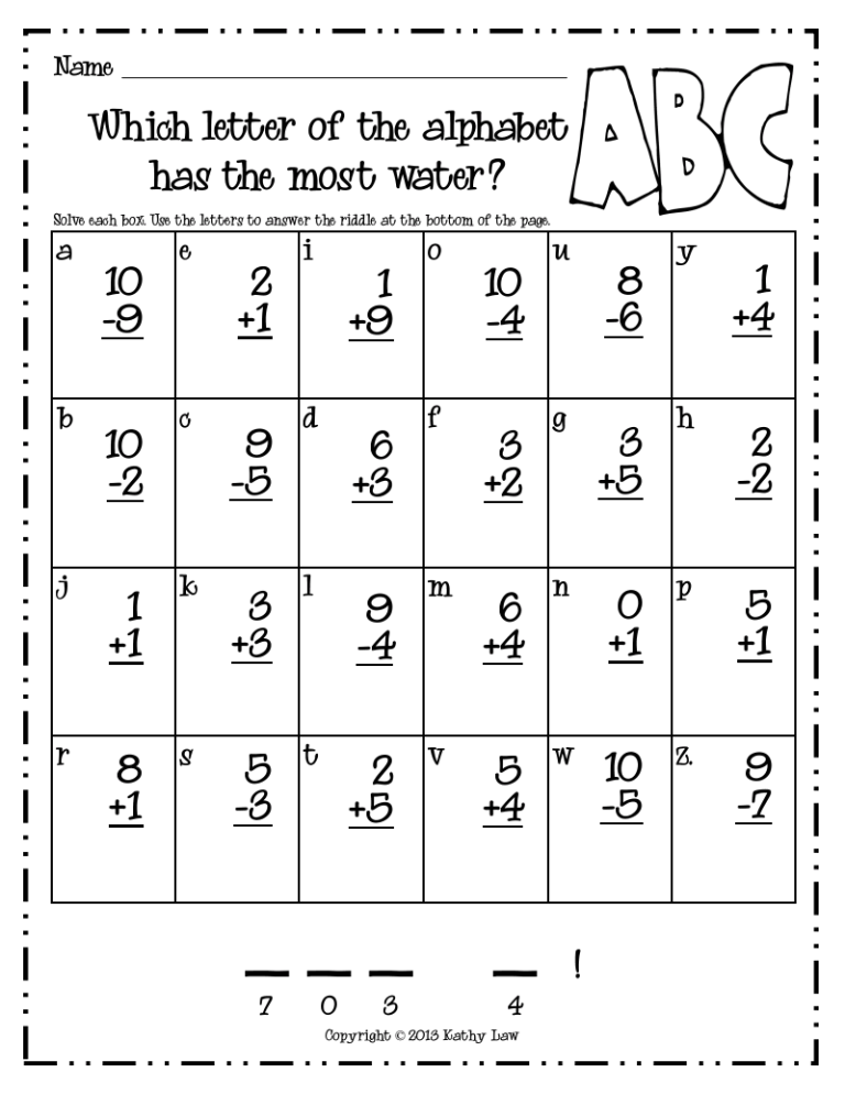 Addition Printable Math Worksheets For Kindergarten