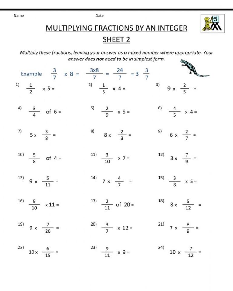 Year 6 Multiplying Fractions Worksheets With Answers