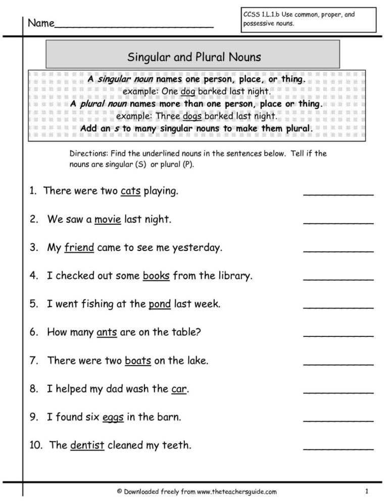 3rd Grade English Worksheets For Grade 3 Nouns