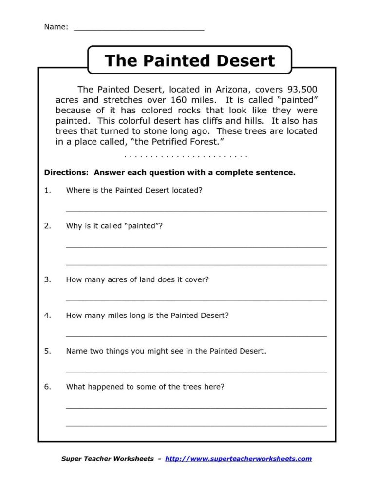 English Comprehension Worksheets For Grade 4 With Answers
