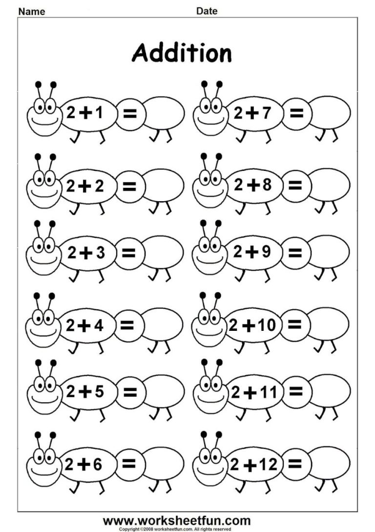 Number Free Printable Kindergarten Math Worksheets Addition