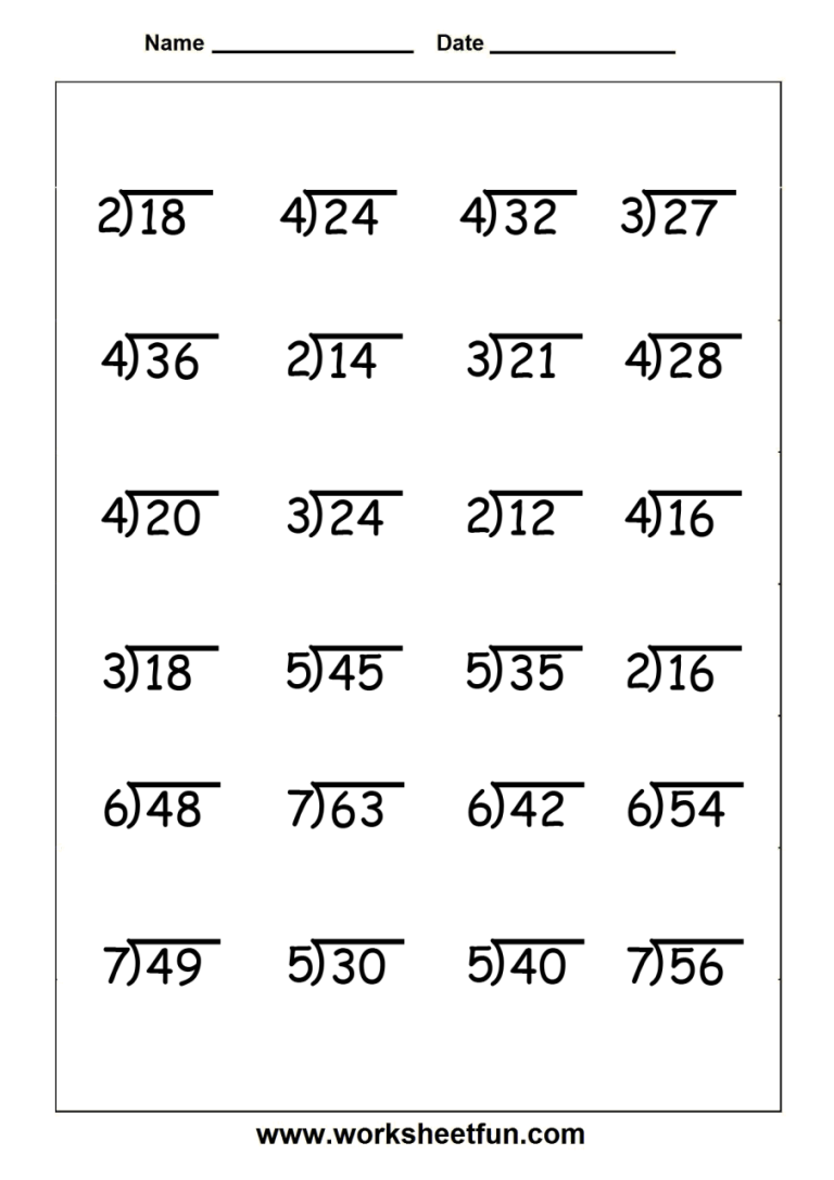 Printable Long Division Worksheets Grade 4