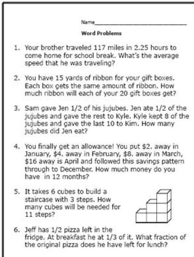 6th Grade Math Word Problems Worksheets With Answers Free