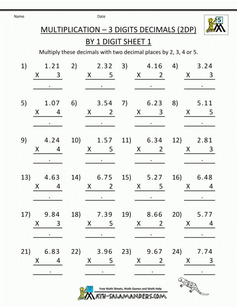 Free Printable Multiplication 5th Grade Math Worksheets