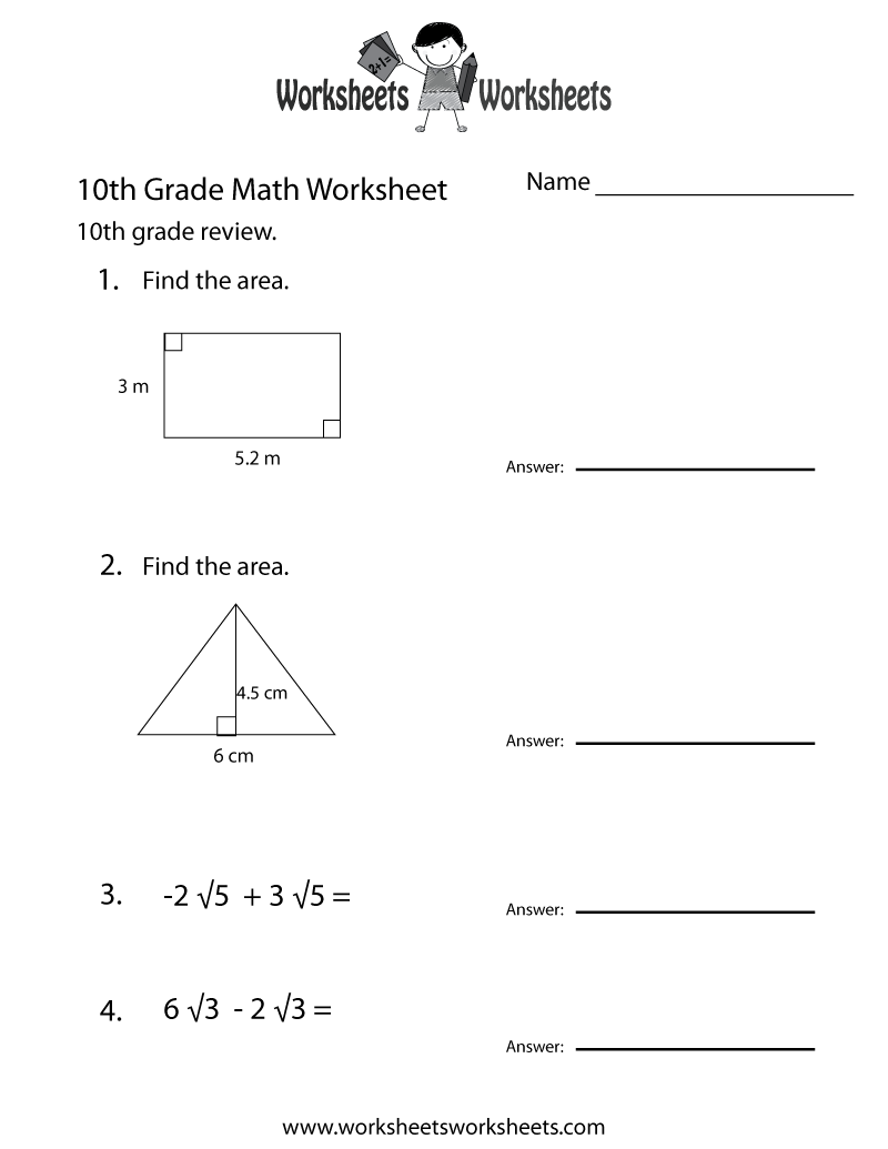 10th Grade Math Worksheets With Answer Key Home Student
