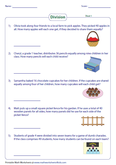 Grade 3 Math Division Word Problems Worksheets