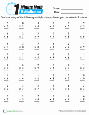 Free Printable Minute Math Multiplication Worksheets