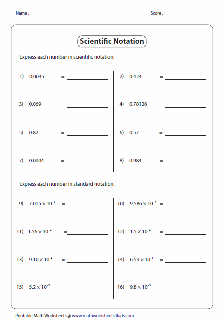 Mathworksheets4kids Scientific Notation Worksheet Answers