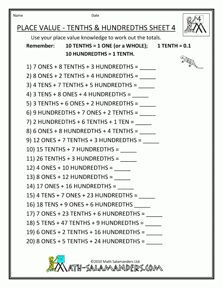4th Grade Math Place Value Worksheets Pdf