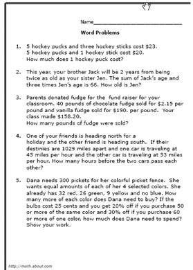 6th Grade Math Word Problems Worksheets With Answers