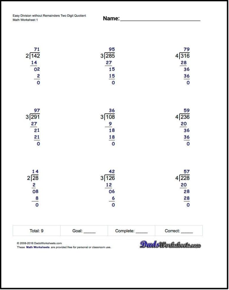 Long Division Worksheets Grade 6 With Answers