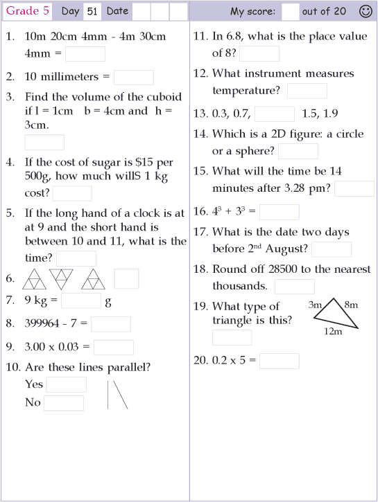 Fifth Grade 5th Grade Mental Math Worksheets Grade 5