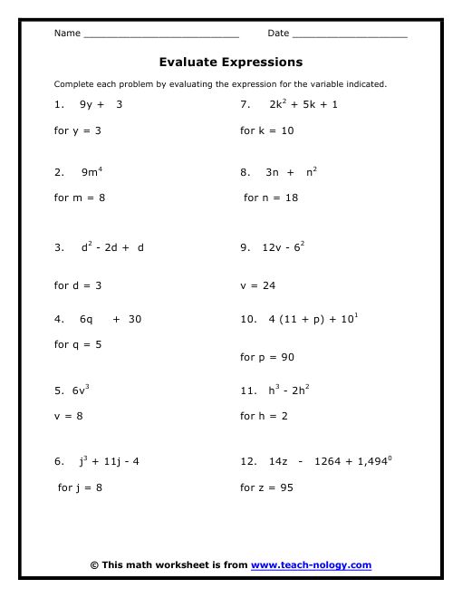 Free Printable 7th Grade 8th Grade Math Worksheets