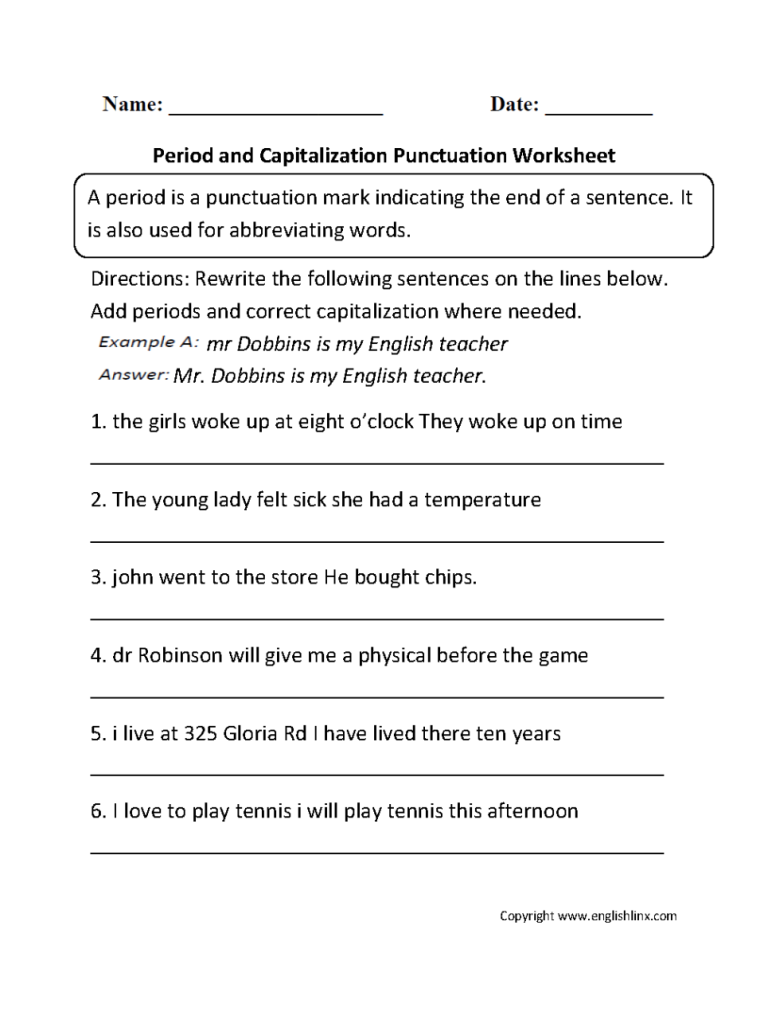 5th Grade Capitalization And Punctuation Worksheets With Answers
