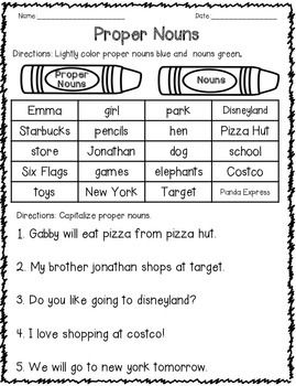 First Grade Proper Nouns Worksheet For Grade 1