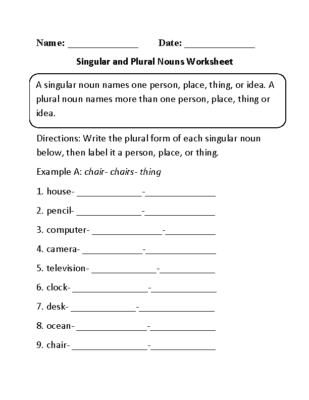 Singular And Plural Nouns Worksheet For Grade 2 Pdf