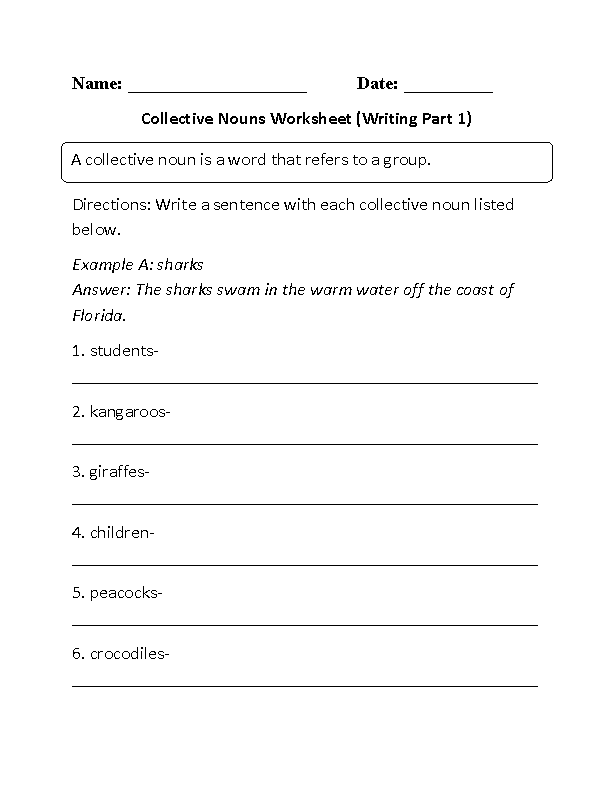 5th Grade Collective Nouns Worksheet For Grade 5