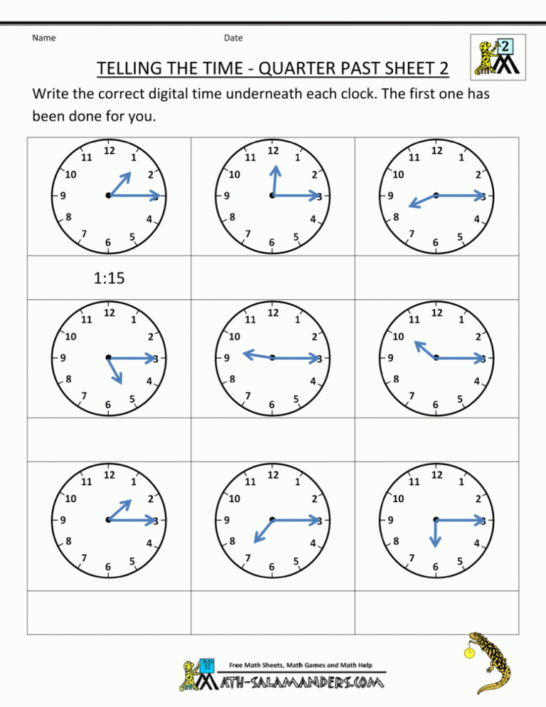 Printable Telling Time Worksheets For 2nd Grade