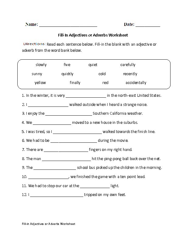 7th Grade Adjectives Worksheets For Grade 7 Pdf