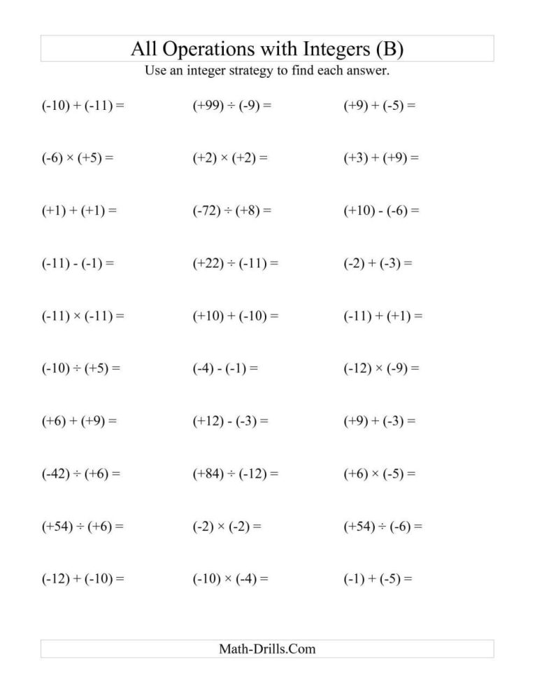 Dividing Integers Worksheet Pdf With Answers