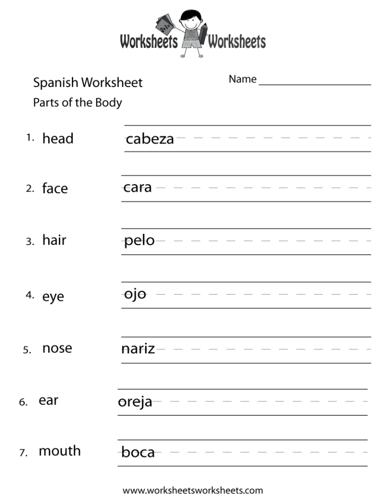 Printable Free Spanish Worksheets For Kids