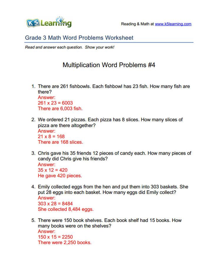 Multiplication 5th Grade Math Word Problems With Answers