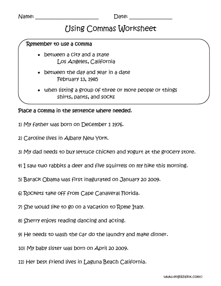 6th Grade Punctuation Worksheets Pdf With Answers