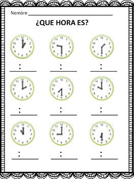 Printable Telling Time In Spanish Practice Worksheets