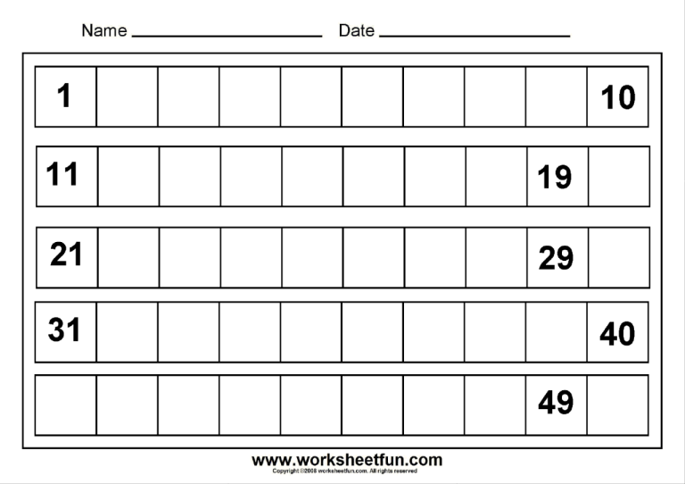 Kindergarten Tracing Numbers 1 50 Worksheets