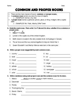 3rd Grade Nouns Worksheet For Grade 3 With Answers