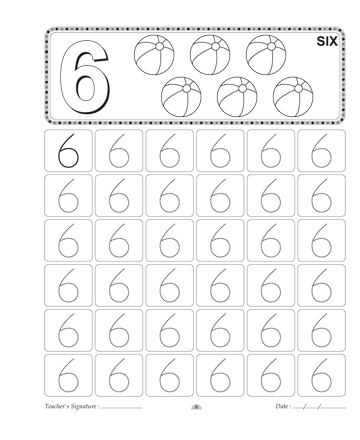 Tracing Number 6 Worksheets For Kindergarten