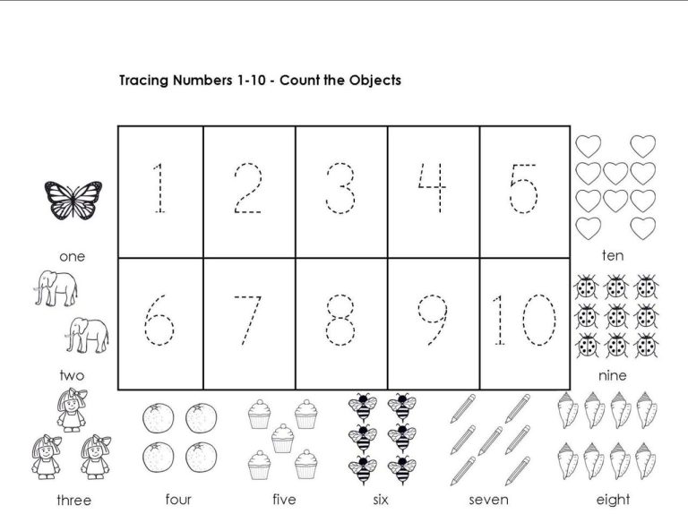 Tracing Numbers 1-10 Worksheets For Preschoolers