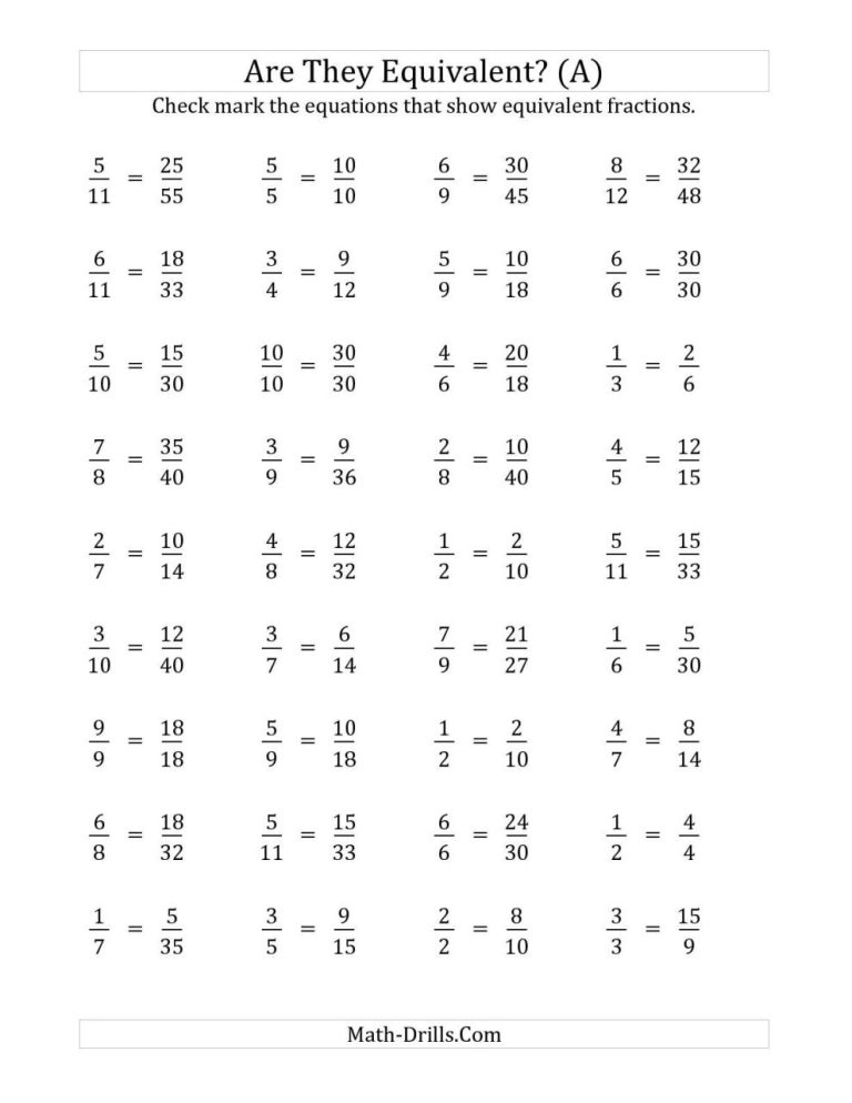 5th Grade Equivalent Fractions Worksheet Pdf