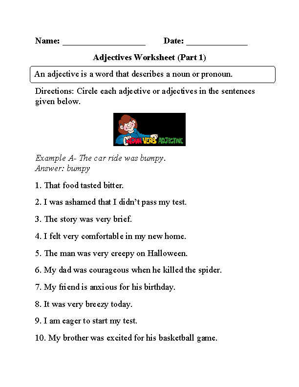 Kinds Of Adjectives Worksheets For Grade 7 Pdf
