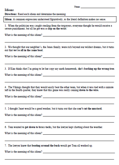 Figurative Language Worksheets With Answers Pdf 8th Grade