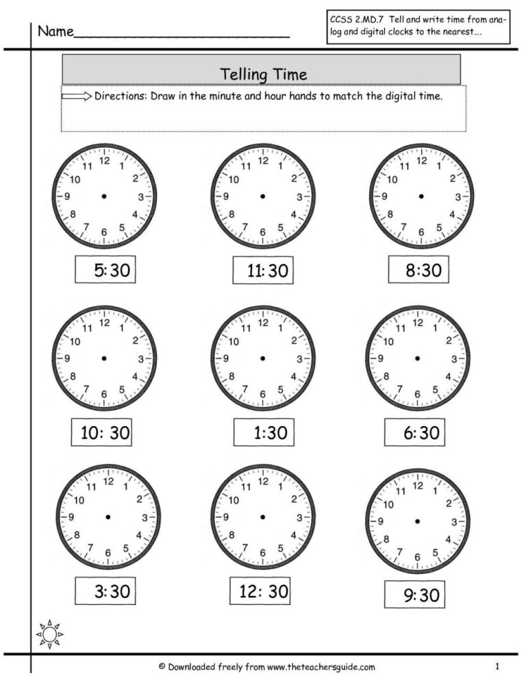 Printable Telling Time Worksheets Grade 2 Pdf
