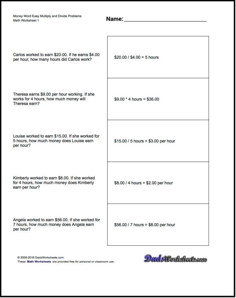 Multiplication And Division Word Problems Worksheets For Grade 5