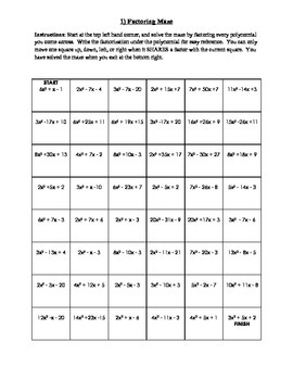 Answer Key Factoring Practice Worksheet