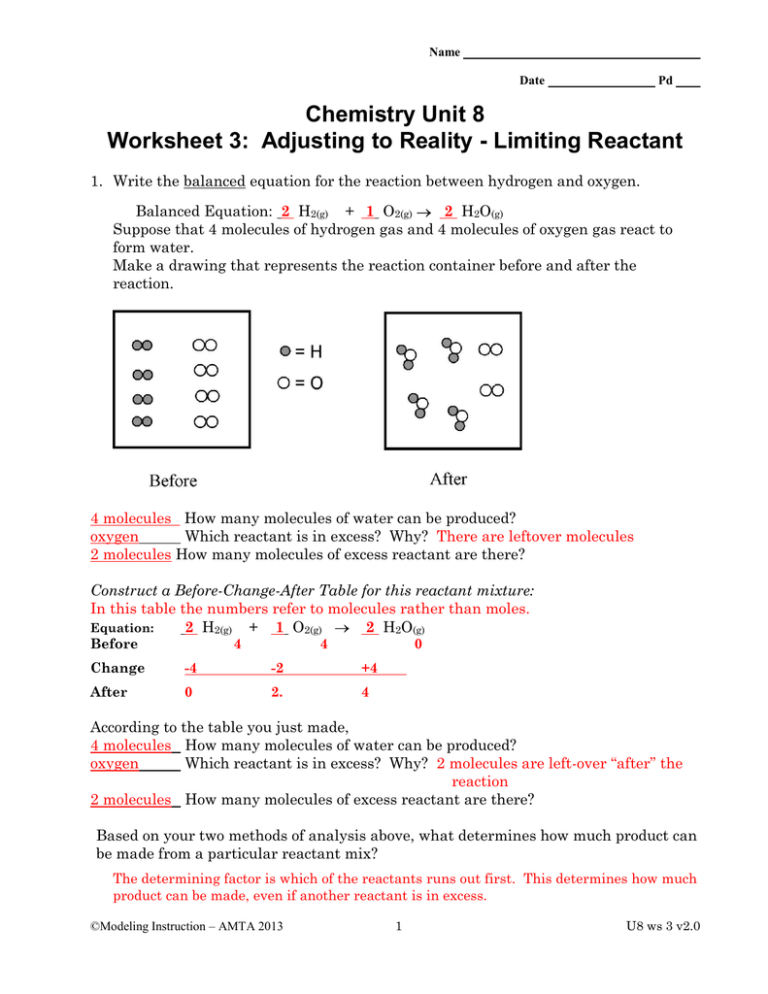 Limiting And Excess Reactants Worksheet Pdf