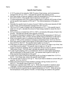 Specific Heat Worksheet #2 Answer Key