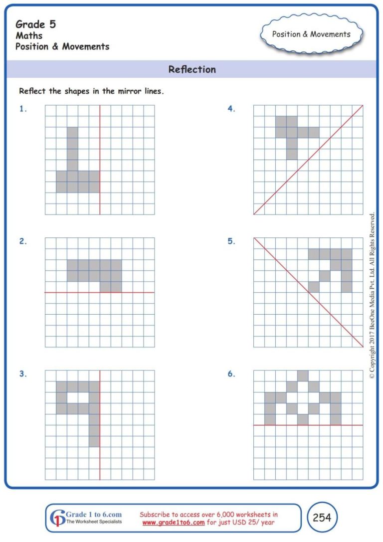 Reflection Worksheets Grade 6