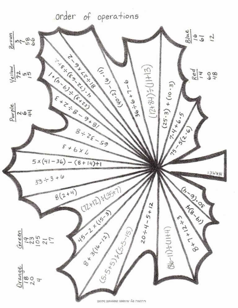 Grade 8 Math Worksheets Order Of Operations