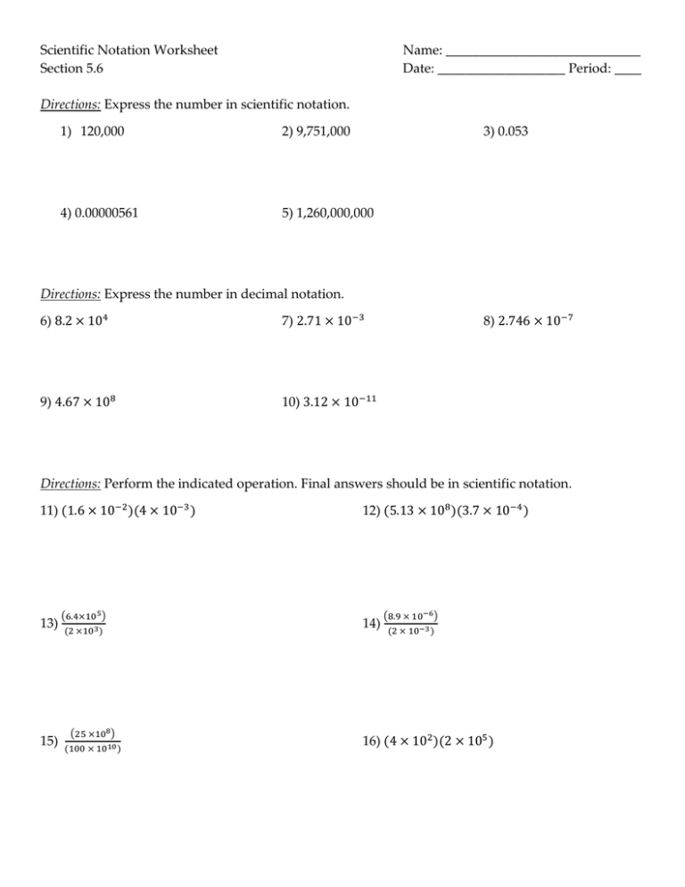 Scientific Notation Worksheet Doc