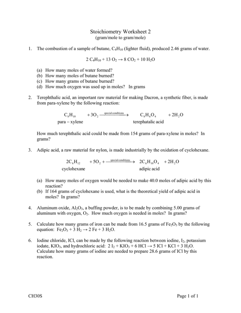 Gas Stoichiometry Worksheet Doc