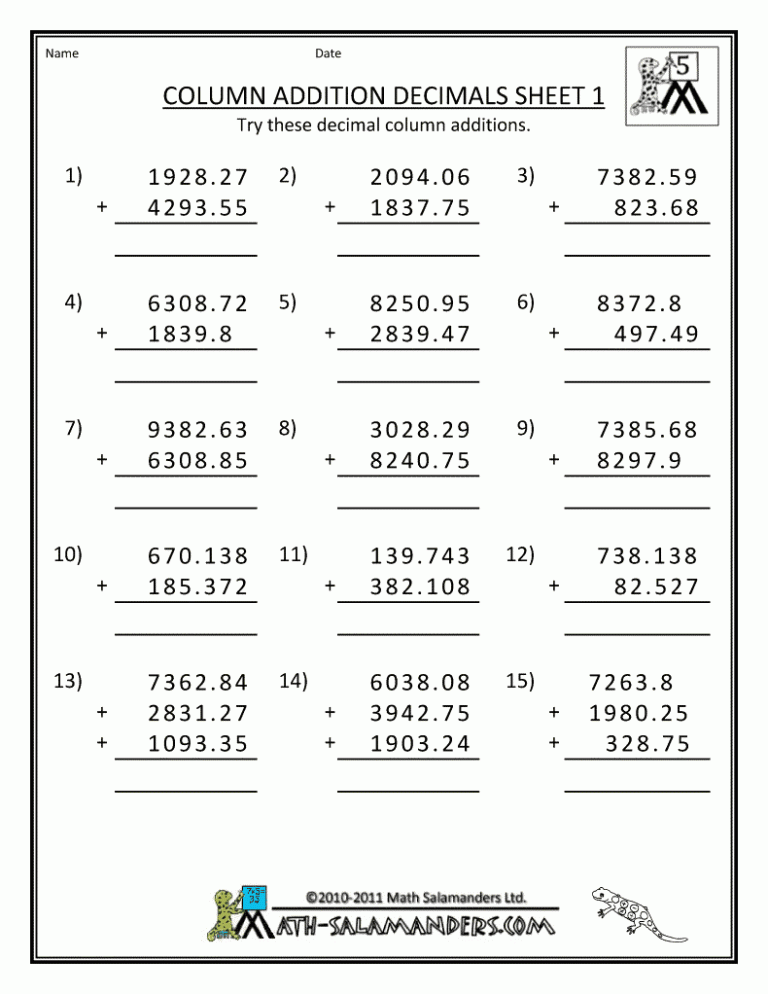 Addition With Regrouping Worksheets 5th Grade